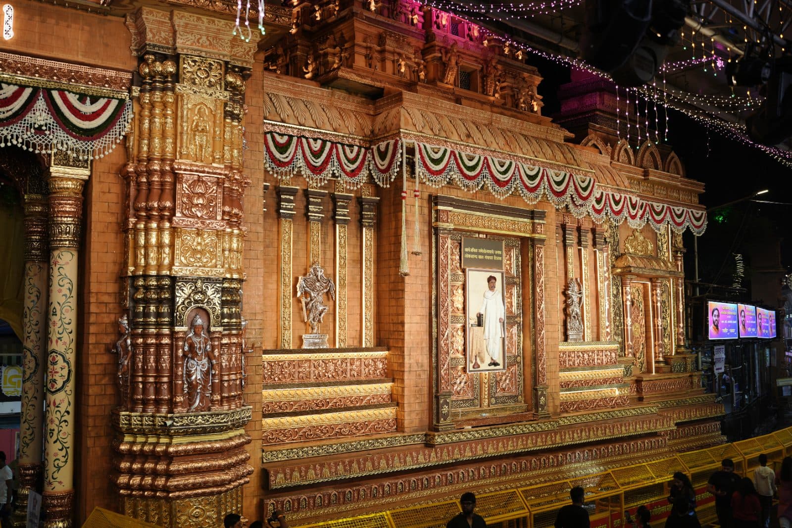 Wide view of the richly crafted temple facade