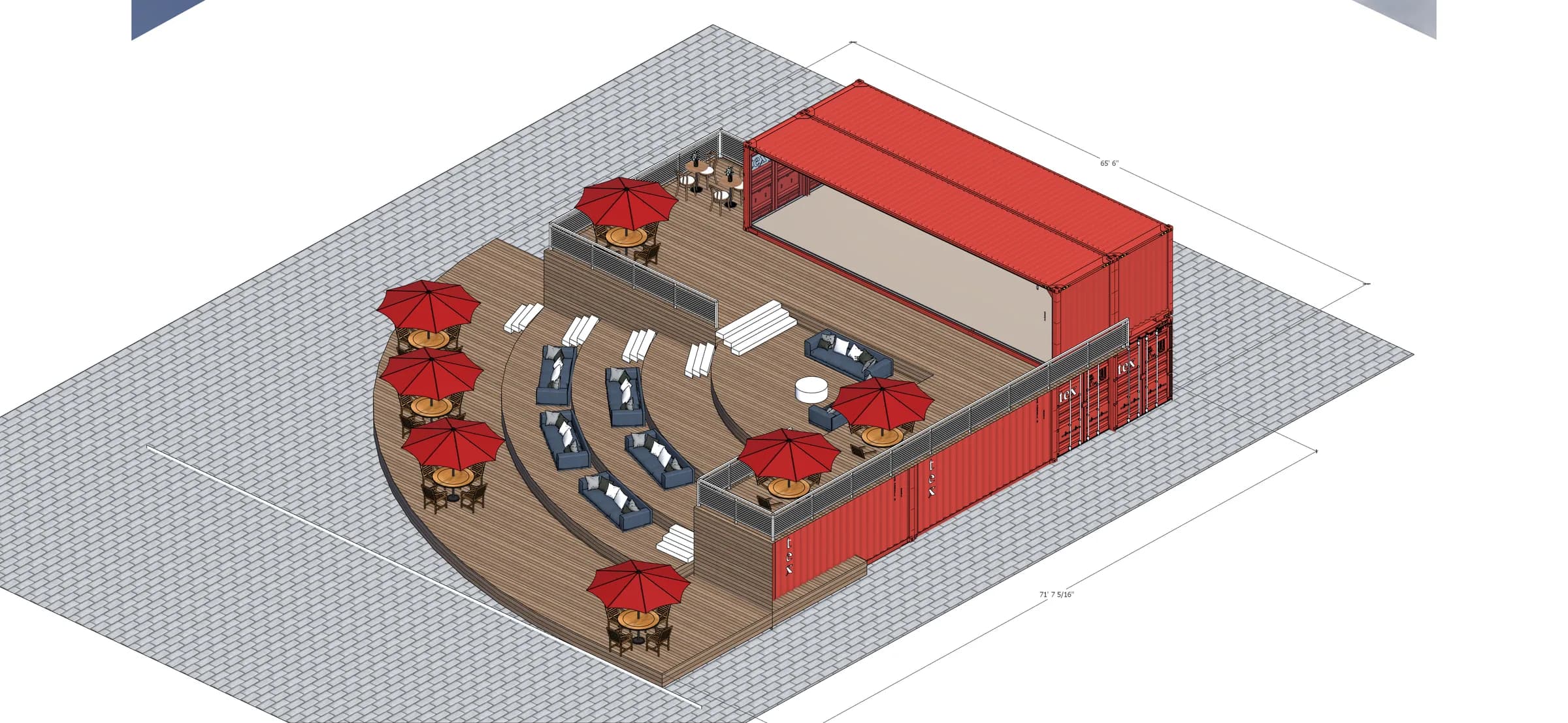 Aerial concept visualisation developed from the Container Cafe model study