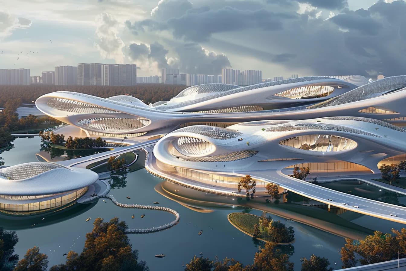 Aerial concept visualisation of the Convention Centre design study