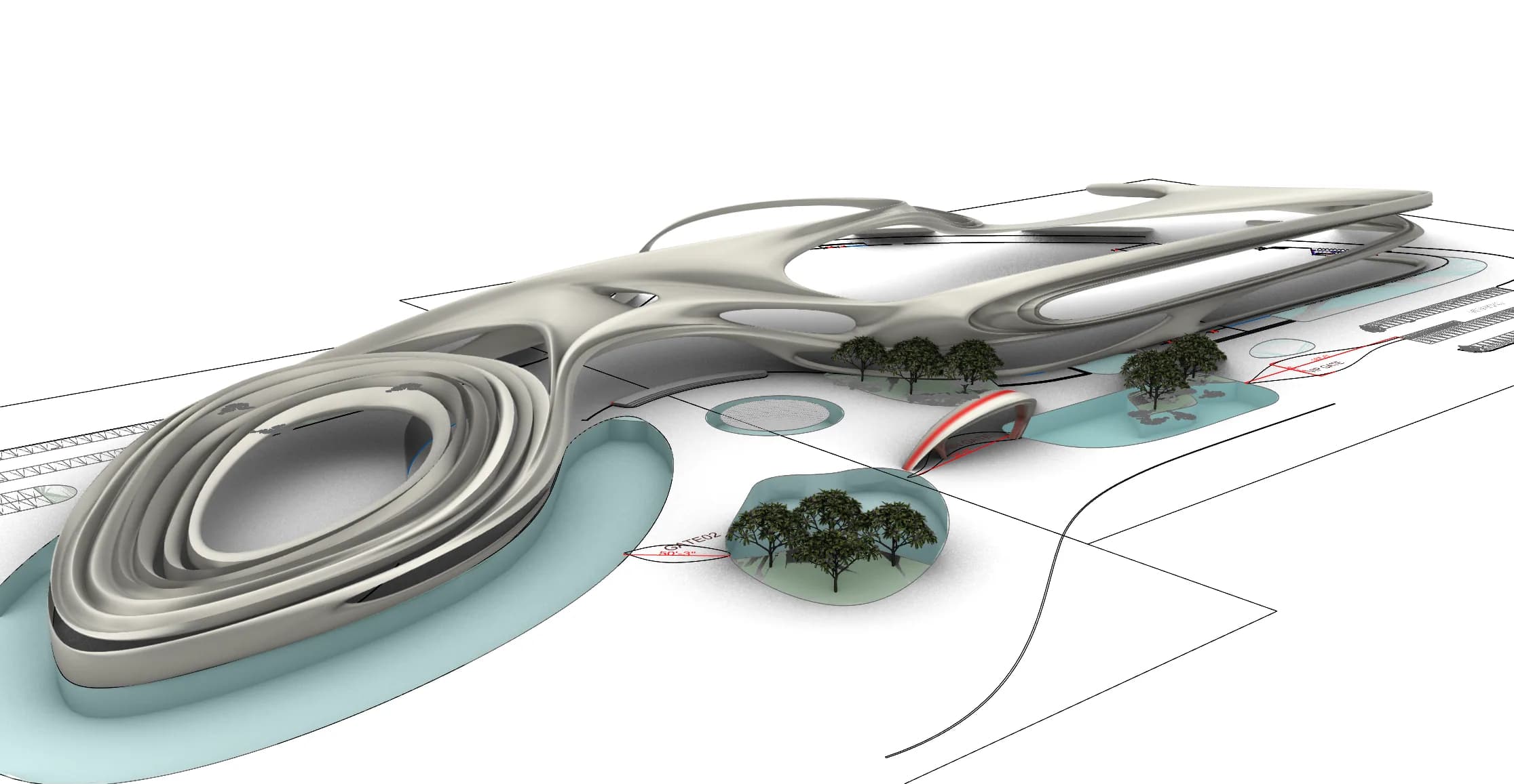 Concept visualisation of the convention centre and its curved waterfront elevation