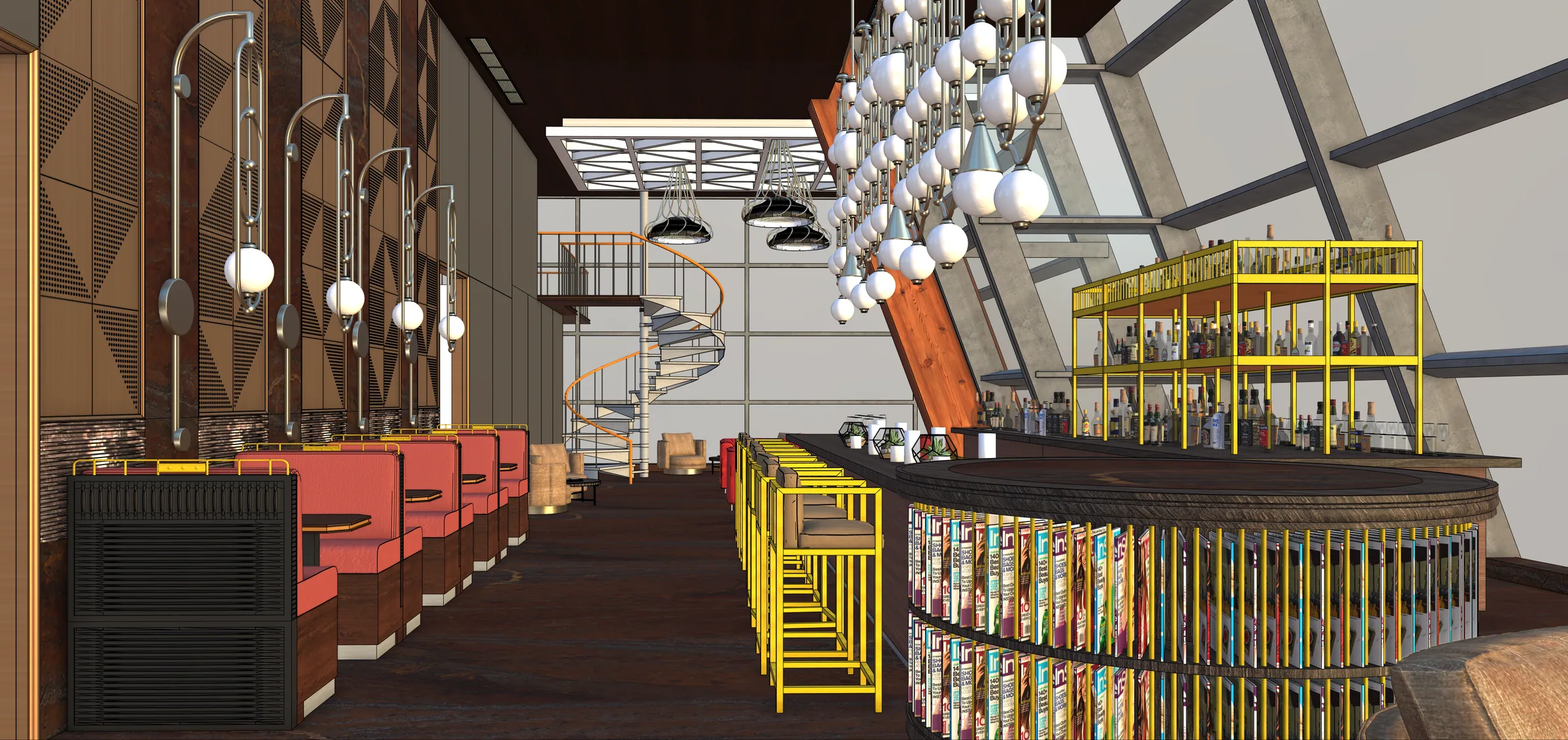 Concept visualisation of the central bar counter and lighting installation
