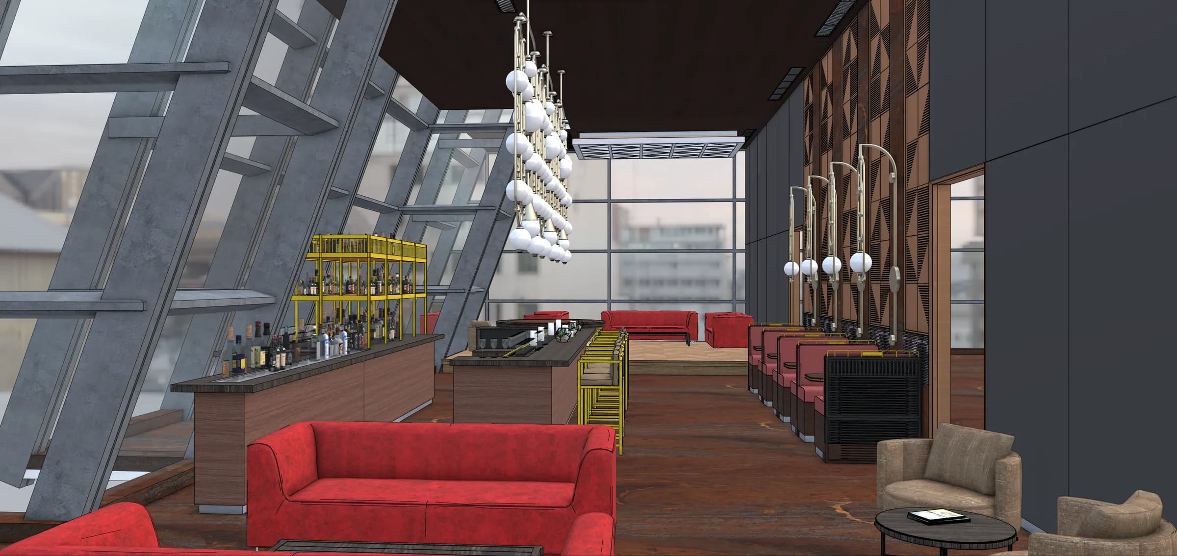 Wide concept visualisation of the Z Bar lounge area
