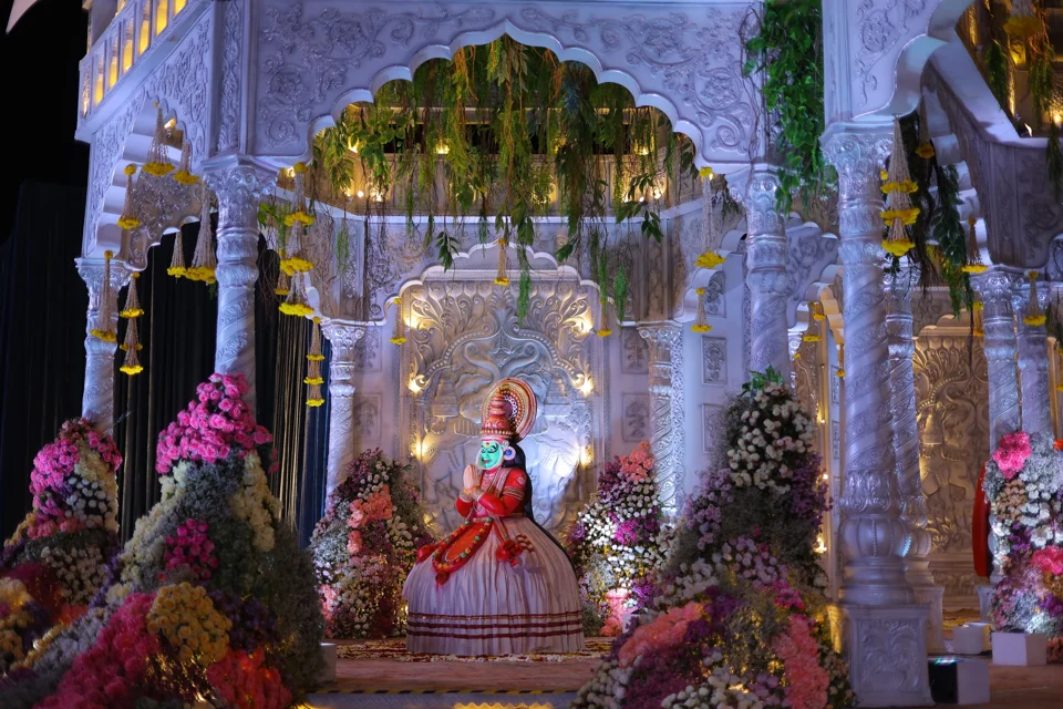 A floral ceremonial pavilion with sculptural details